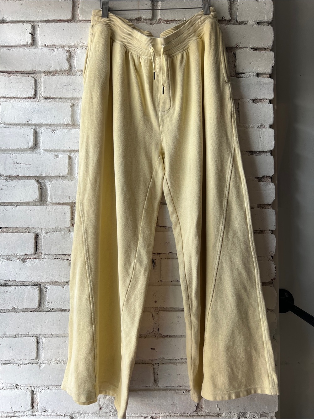 Aerie Wide-Leg Drawstring Pants in Pale Yellow Terry fleece sweatpant